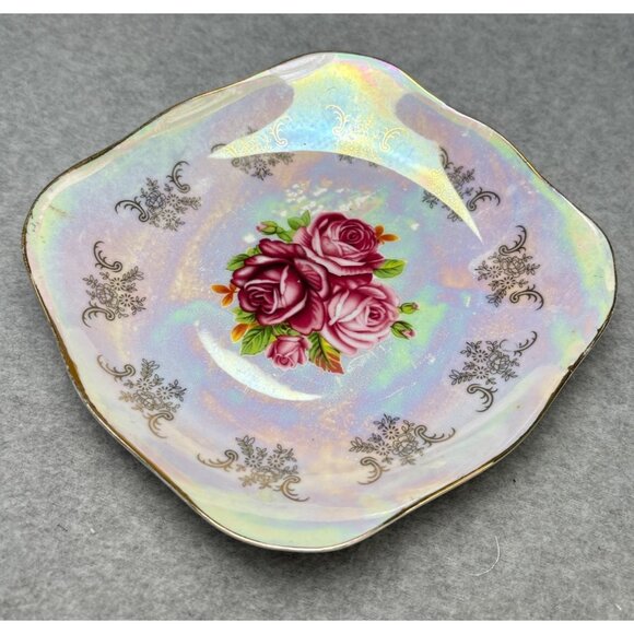 Vintage Gold Coast Iridescent Pearl Lusterware Salad Plate with 7" Pink Rose Des - Picture 1 of 8